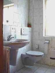 Ihr Bad mit WC und Duschkabine, sowie einer Waschmaschine. - Bild 6: Ferienwohnung Pfau in Immenstaad am Bodensee